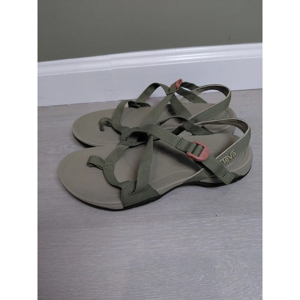 Teva Ascona Cross Strap Flat Sandal Sage Green Women's Size 8